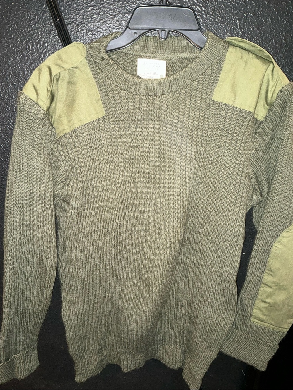 Vintage British Army Commando Sweater Olive Green Rib Knit Military Pullover XL